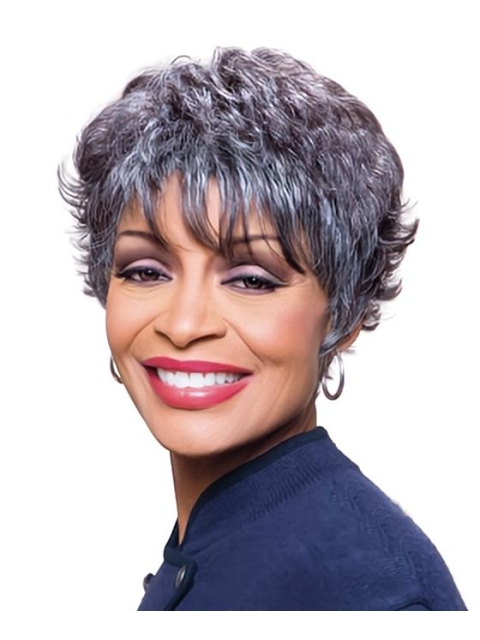 Wavy Short Capless Synthetic Grey Women Wigs