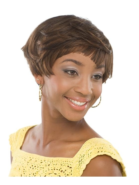 Gorgeous Brown Wavy Short Capless Human Hair African American Women Wigs