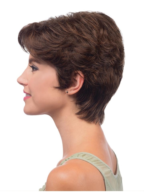 Easeful Brown Short Wavy With Bangs Lace Human Hair Women Wigs