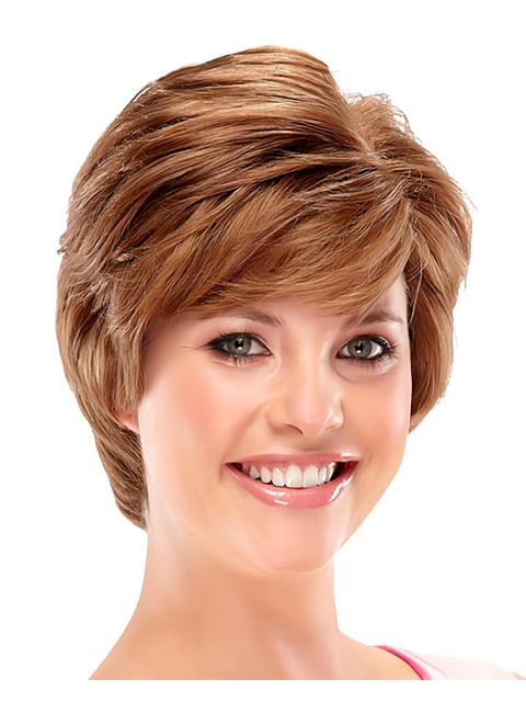 High Quality Auburn Layered Wavy Short Monofilament Human Hair Women Wigs