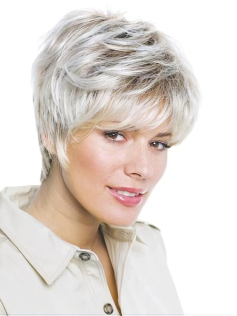 Modern Wavy Short Lace Front Synthetic Grey Women Wigs