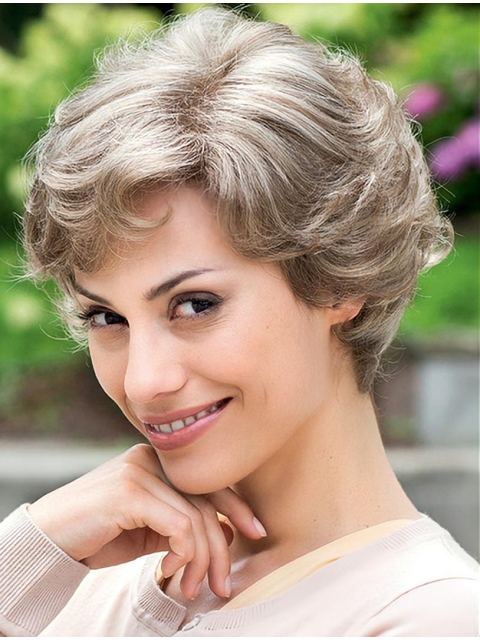 Great Wavy Short Hand-Tied Synthetic Grey Women Wigs