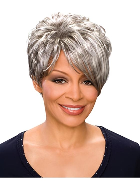 Elegant Wavy Short Capless Synthetic Grey Women Wigs