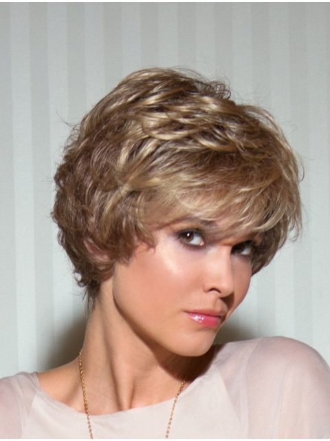 Faddish Blonde Wavy Layered Short Lace Synthetic Women Wigs