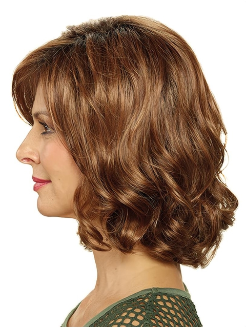 Shoulder Length Brown Curly Without Bangs Lace Front Synthetic Women Wig