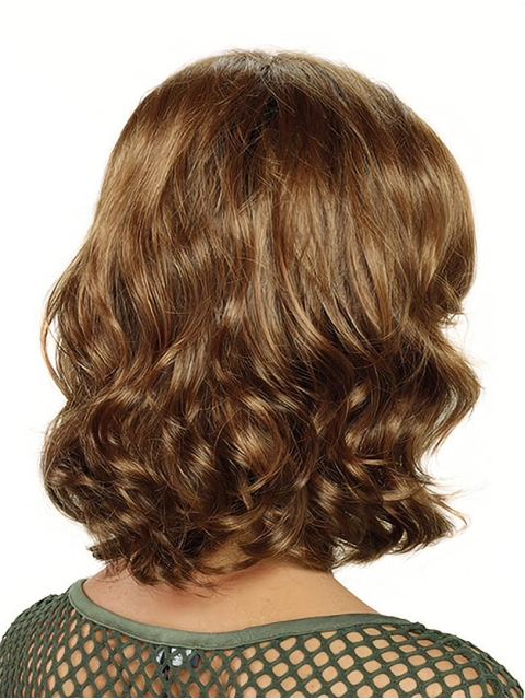 Shoulder Length Brown Curly Without Bangs Lace Front Synthetic Women Wig