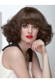 12" Curly Brown Shoulder Length Monofilament Human Hair Women Bob Wigs