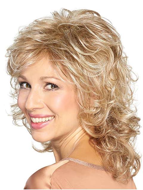 Platinum Blonde  Curly 14" Shoulder Length Capless  Synthetic Medium Length Women Wigs