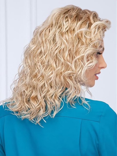 Blonde Monofilament Shoulder Length  Curly Without Bangs Synthetic Women Wigs