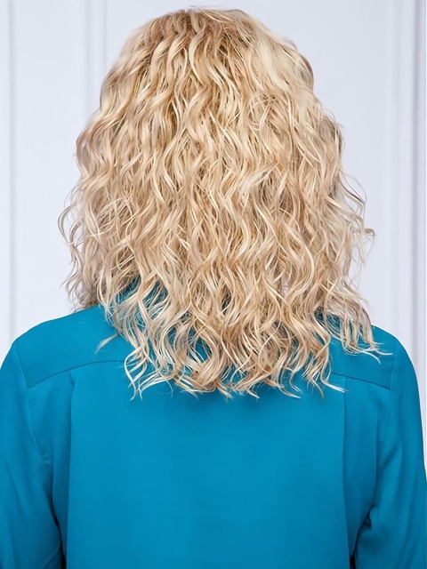 Blonde Monofilament Shoulder Length  Curly Without Bangs Synthetic Women Wigs