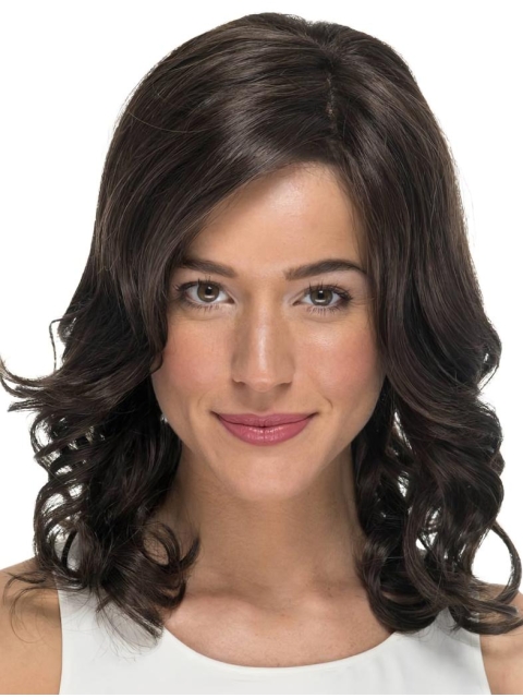 Black Curly Shoulder Length Without Bangs  14" Monofilament Synthetic Wigs For Cancer Patients