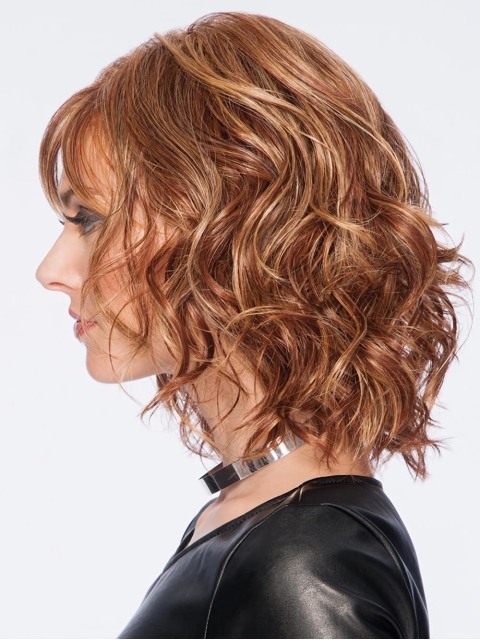 Curly Brown Layered Shoulder Length With Bangs Synthetic Capless Women Wigs