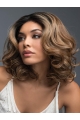 Brown Curly Shoulder Length Layered Lace Front Synthetic Women Wigs