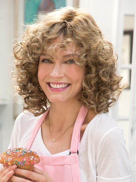 Popular 12" Curly Shoulder Length Layered Mono Synthetic Women Wigs