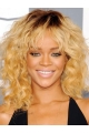 Discount Blonde Curly Shoulder Length Capless Synthetic Women Celebrity Wigs