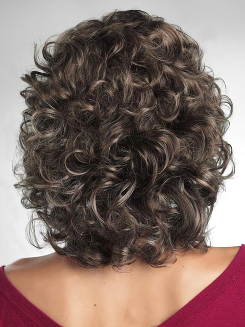 Brown Curly Shoulder Length Capless Classic Synthetic Women Wigs