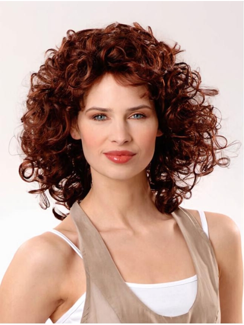 Amazing Curly Auburn Layered Lace Front Human Hair Affordable Women Wigs