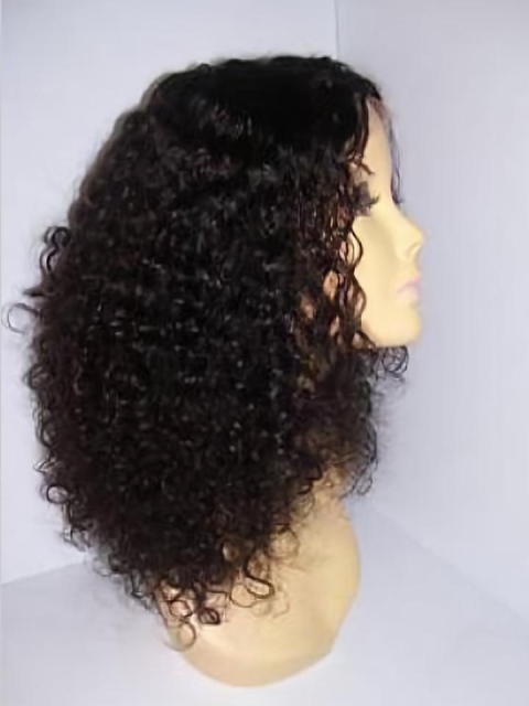 Natural Black Curly Shoulder Length Lace Front Remy Human Hair Women Wigs