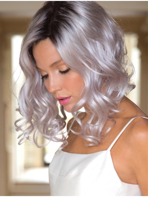 Fashional White Shoulder Length Curly Capless Synthetic New Design Grey Women Wigs