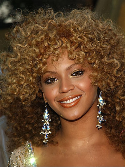 Natural Auburn Curly Shoulder Length Capless Synthetic Beyonce Wigs For Cancer