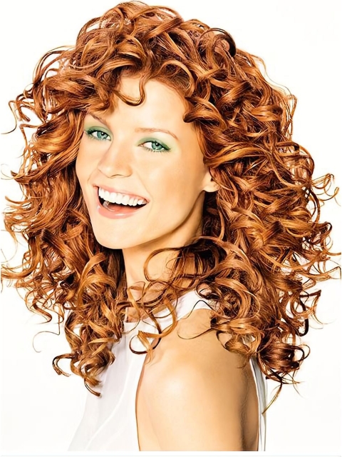 High Quality Shoulder Length Curly Lace Front Synthetic Copper Wigs For Women