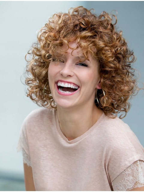 Affordable Auburn Curly Shoulder Length Lace Front Classic Synthetic Women Wigs