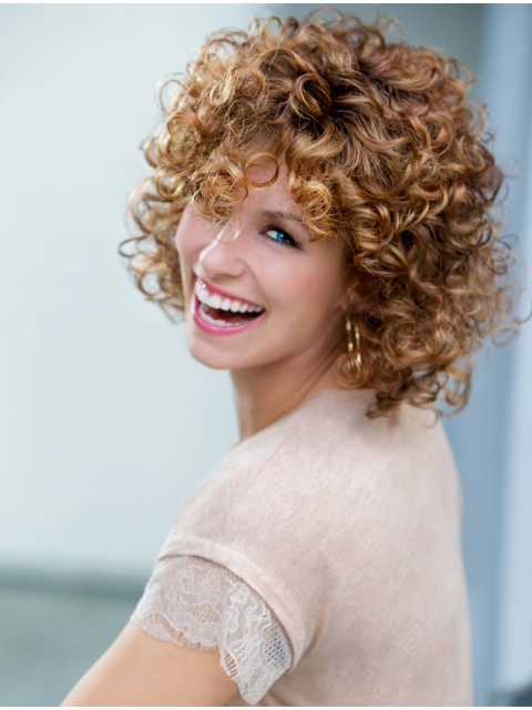 Affordable Auburn Curly Shoulder Length Lace Front Classic Synthetic Women Wigs