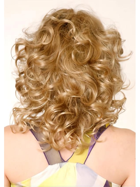 Shining Medium Blonde Curly Lace Front Synthetic Women Wigs