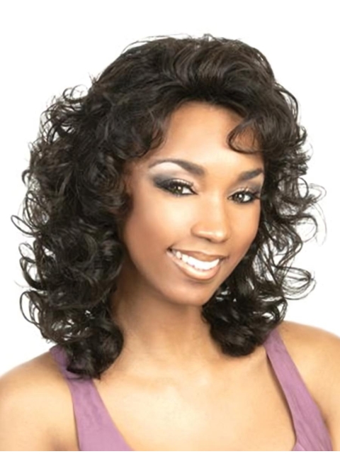 Top Black Curly Shoulder Length Capless Classic Human Hair Women Wigs