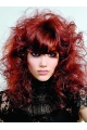 16 Inches Red Curly Shoulder Length With Neat Bangs  Capless Human Hair Women Wigs