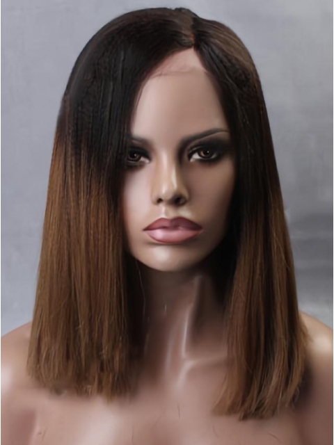 Inspired Ombre Medium Length Straight Lace Front Human Hair Women Wig