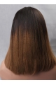 Inspired Ombre Medium Length Straight Lace Front Human Hair Women Wig