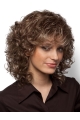 Comfortable Curly Brown Shoulder Length With Bangs Affordable Synthetic Women Wigs