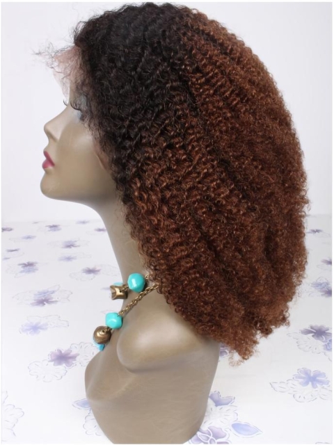 16" Two Tone Shoulder Length Curly Full Lace Human Hair Women Wigs