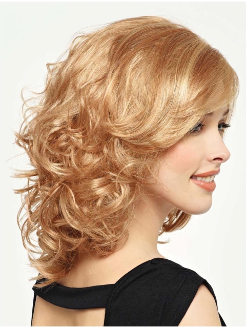 Stylish Blonde Medium Curly Capless Synthetic Women Wigs