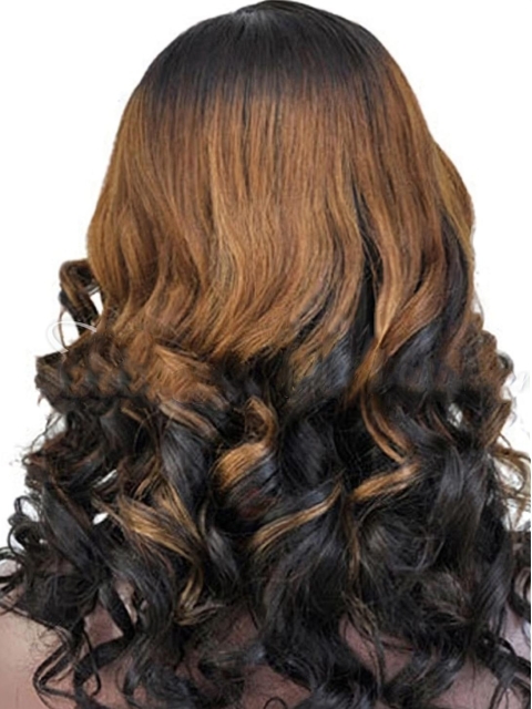 16" Shoulder Length Curly Full Lace Human Hair Ombre Wigs 