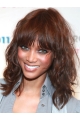  Gorgeous Chic Mid-length Curly with Bangs Lace Front Human Hair Tyra Banks Wig for women