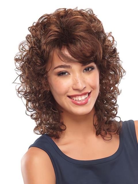 Unique Auburn Curly Shoulder Length lace Front Classic Synthetic Women Wigs