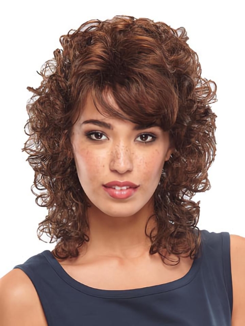 Unique Auburn Curly Shoulder Length lace Front Classic Synthetic Women Wigs