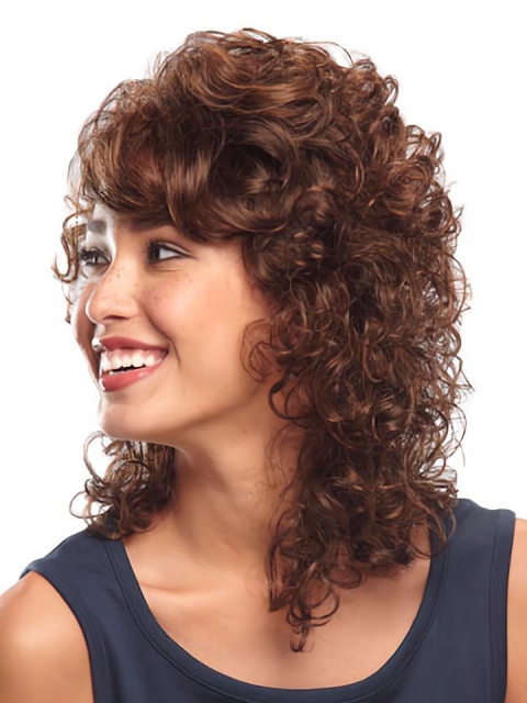 Unique Auburn Curly Shoulder Length lace Front Classic Synthetic Women Wigs