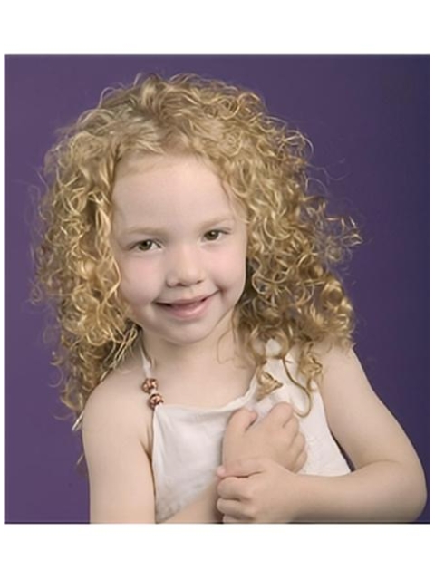 Natural Blonde Curly Shoulder Length Lace Synthetic Kids Wigs