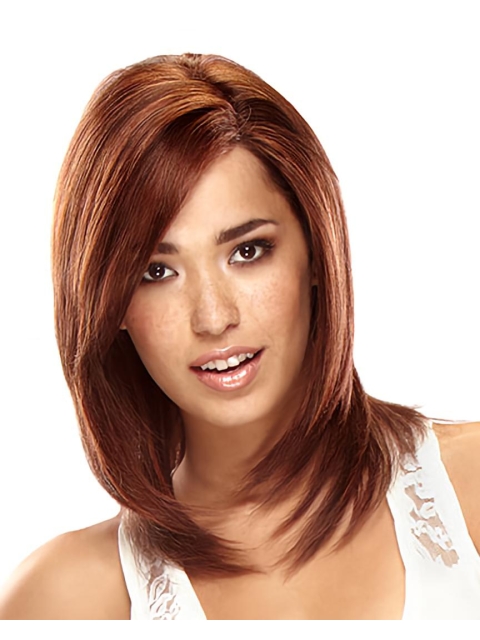 Fabulous Auburn Curly Shoulder Length Hand-Tied Remy Human Hair Women Wigs