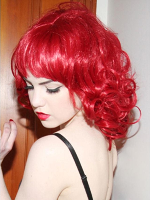 14 Inches Shoulder Length Red Curly Lace Front Remy Human Hair Women Wigs