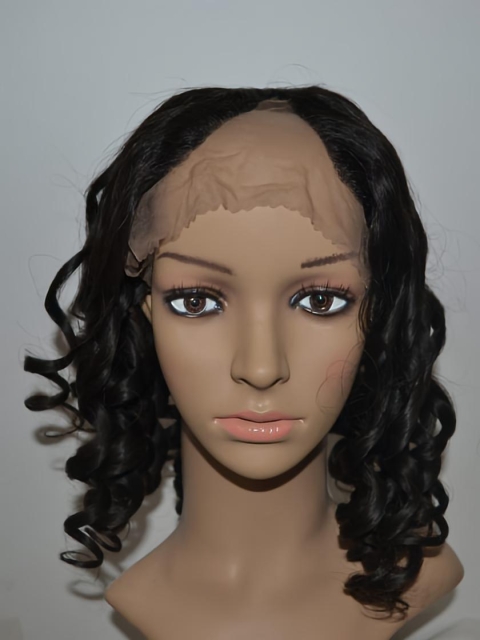 Soft Black Curly Shoulder Length Lace Front U Part Human Hair Women Wigs