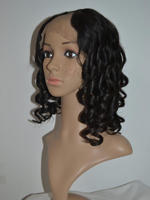 Soft Black Curly Shoulder Length Lace Front U Part Human Hair Women Wigs