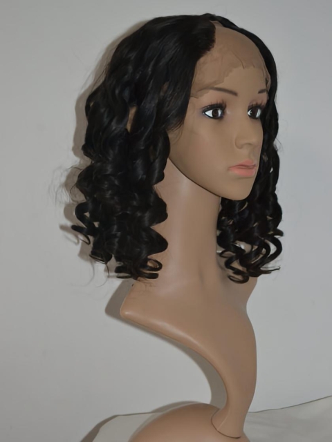 Soft Black Curly Shoulder Length Lace Front U Part Human Hair Women Wigs