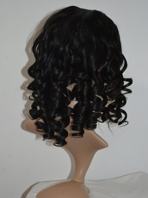 Soft Black Curly Shoulder Length Lace Front U Part Human Hair Women Wigs