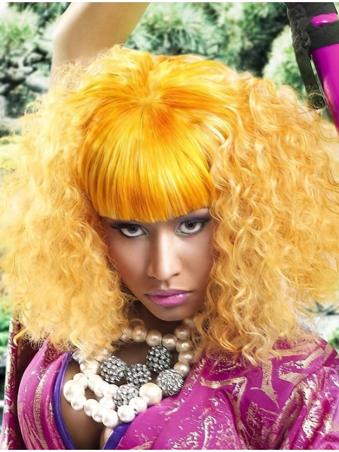 13" Curly Ombre/2 tone With Bangs Shoulder Length Capless Synthetic Women Nicki Minaj Hair