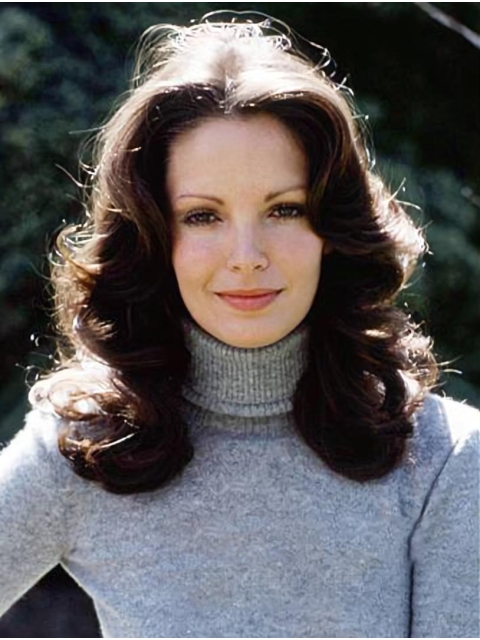 Curly Brown Shoulder Length Without Bangs  Lace Front Human Hair Women Jaclyn Smith Wigs