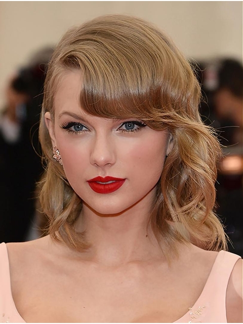 Lace Front Shoulder Length Blonde Curly With Bangs Taylor Swift Wigs